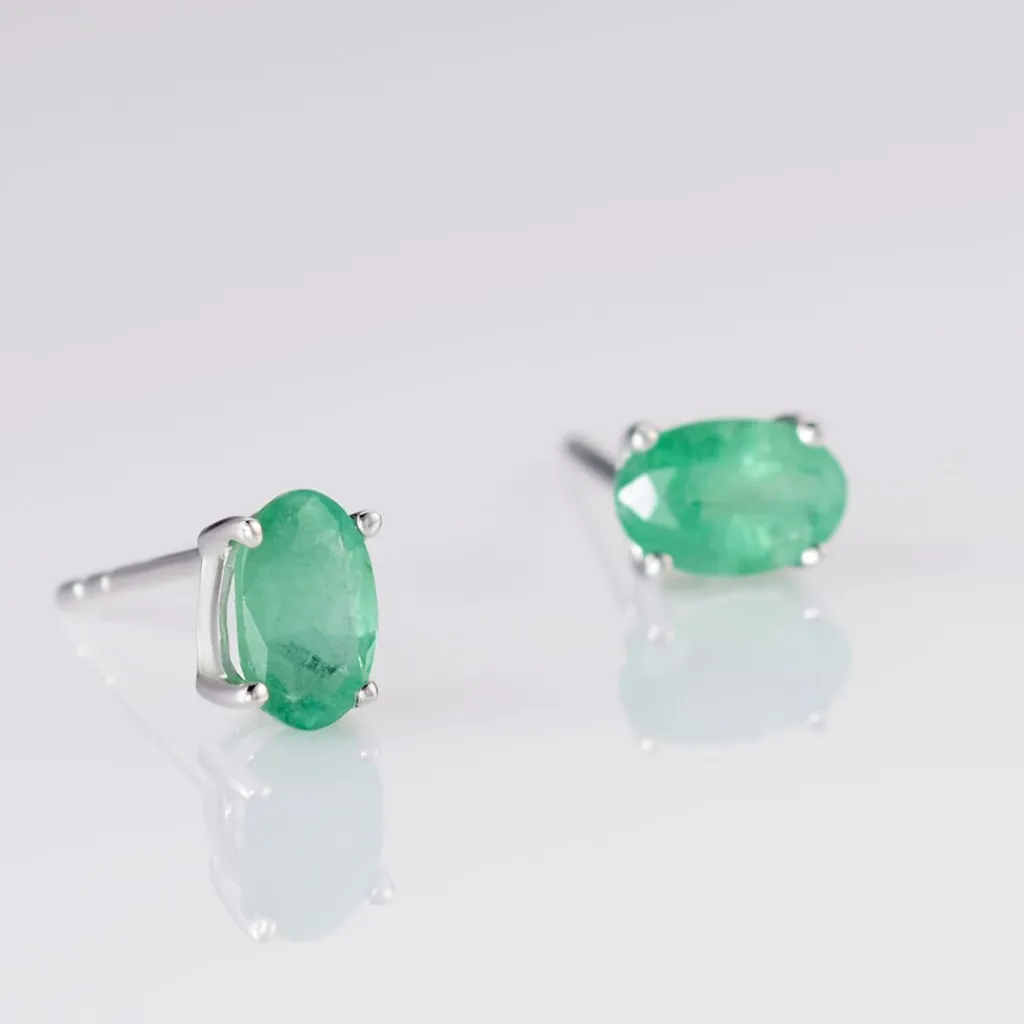 Histoire d'Or Boucles D'oreilles Puces Ovale or blanc emeraude Sale