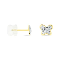 Histoire d'Or Boucles D'oreilles Puces Or Jaune Cercis Strass New