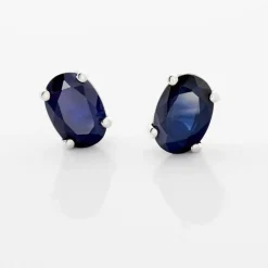 Histoire d'Or Boucles D'oreilles Puces Ovale or blanc saphir New