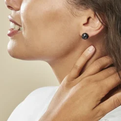 Histoire d'Or Boucles D'oreilles Puces Orbe Argent Blanc Céramique argent blanc céramique noire Outlet