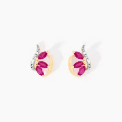 Histoire d'Or Boucles D'oreilles Puces Petale Et Diamant or bicolore rubis Sale