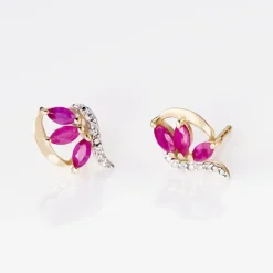 Histoire d'Or Boucles D'oreilles Puces Petale Et Diamant or bicolore rubis Sale