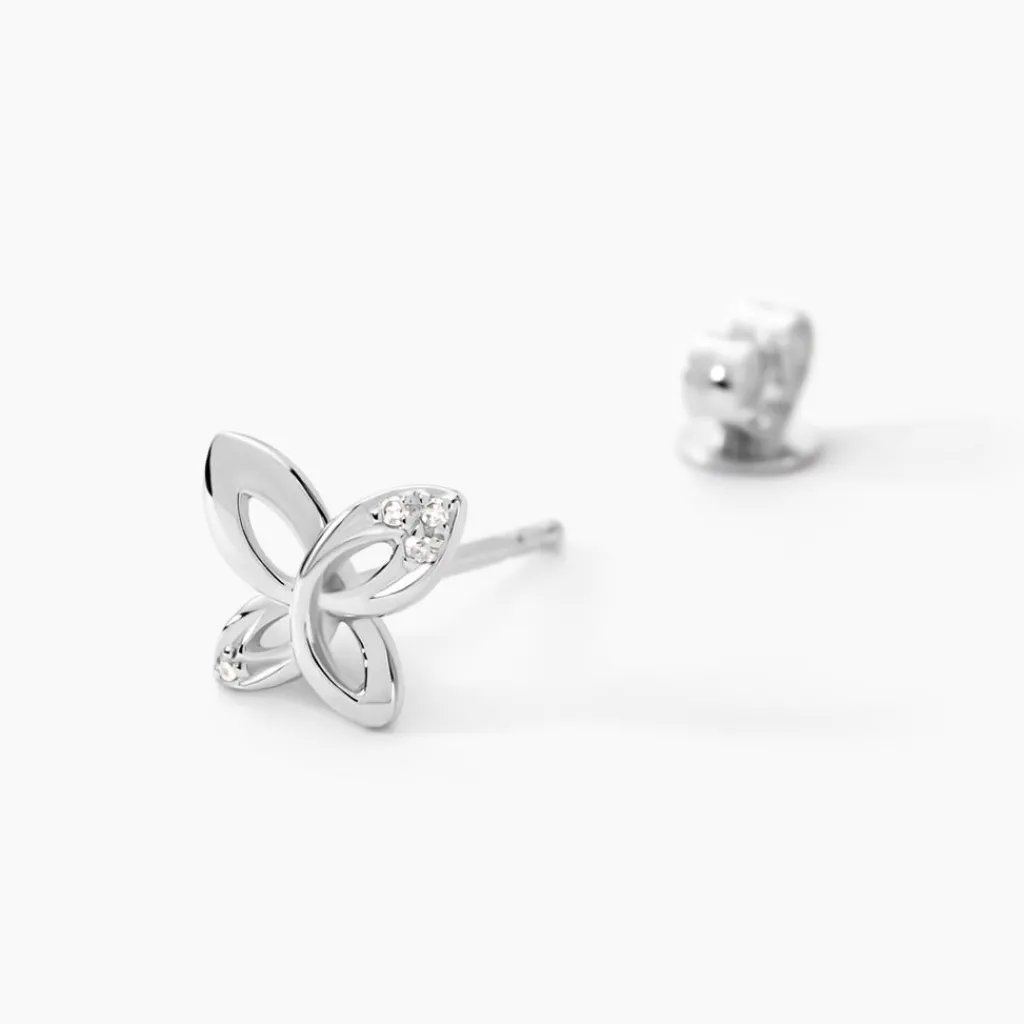 Histoire d'Or Boucles D'oreilles Puces Papillon Or Blanc Diamant Sale