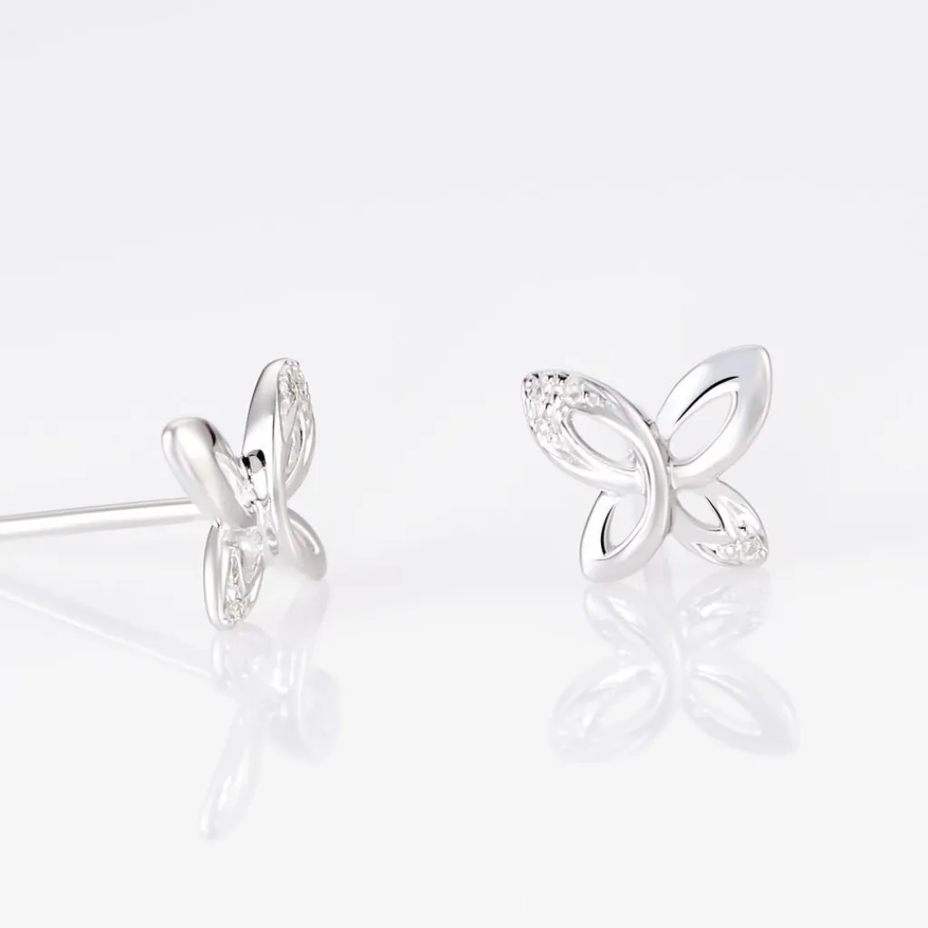 Histoire d'Or Boucles D'oreilles Puces Papillon Or Blanc Diamant Sale