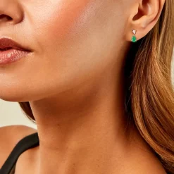 Histoire d'Or Boucles D'Oreilles Puces Porfirio Or Jaune Emeraude Diamant Sale