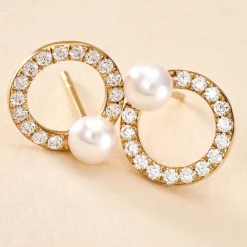 Histoire d'Or Boucles D'oreilles Puces Piety Or Jaune Perle De Culture Oxyde Clearance