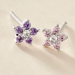 Histoire d'Or Boucles D'oreilles Puces Purple Bloom Argent Blanc Oxyde De Zirconium Outlet