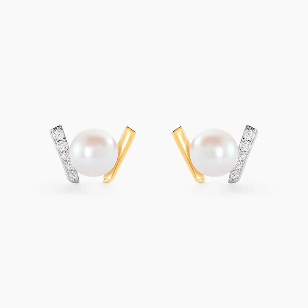 Histoire d'Or Boucles D'oreilles Puces Pearly Or Jaune Perle De Culture Oxyde Outlet