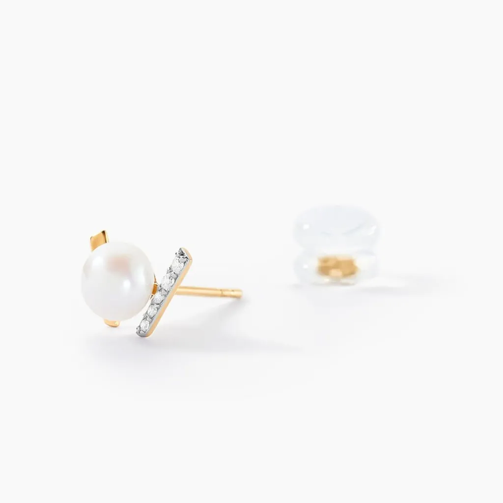 Histoire d'Or Boucles D'oreilles Puces Pearly Or Jaune Perle De Culture Oxyde Outlet