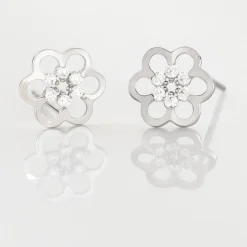 Histoire d'Or Boucles D'oreilles Puces Philine Fleur De Zirconium or blanc oxyde Sale