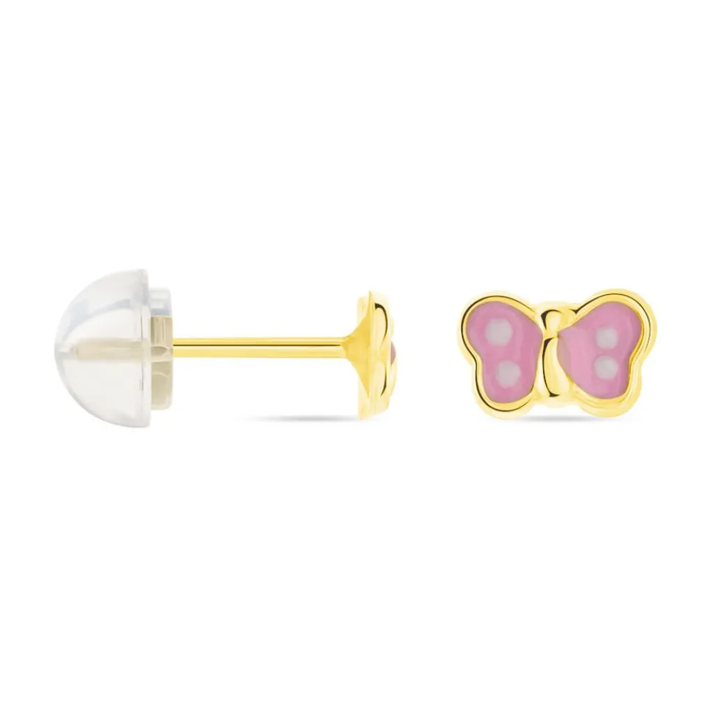 Histoire d'Or Boucles D'oreilles Puces Papillon Rose Or Jaune Outlet