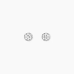 Histoire d'Or Boucles D'oreilles Puces Pastille Serti Clos Or Blanc Oxyde Hot