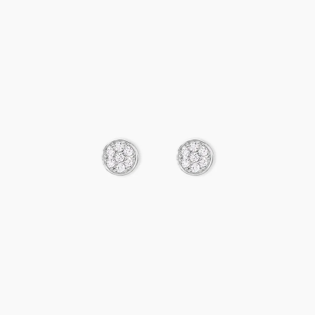 Histoire d'Or Boucles D'oreilles Puces Pastille Serti Clos Or Blanc Oxyde Hot