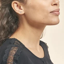 Histoire d'Or Boucles D'oreilles Puces Pastille Serti Clos Or Blanc Oxyde Hot