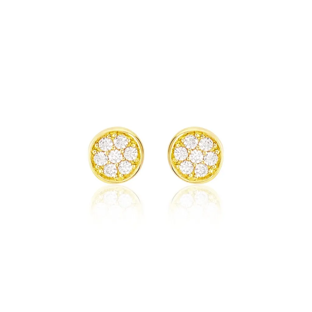Histoire d'Or Boucles D'oreilles Puces Pastille Serti Clos Or Jaune Oxyde New