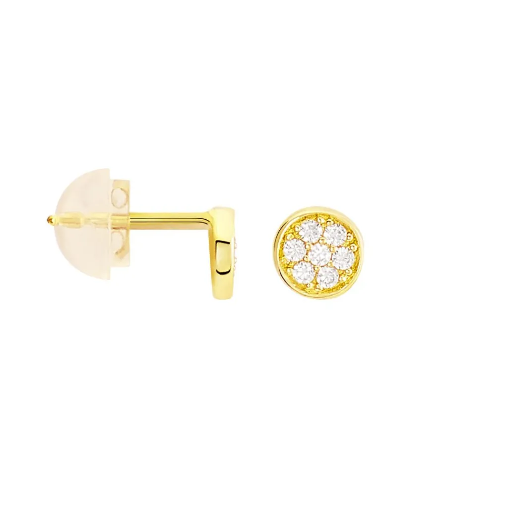 Histoire d'Or Boucles D'oreilles Puces Pastille Serti Clos Or Jaune Oxyde New