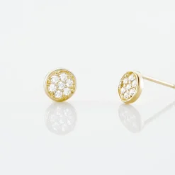 Histoire d'Or Boucles D'oreilles Puces Pastille Serti Clos Or Jaune Oxyde New