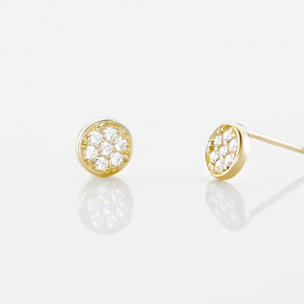 Histoire d'Or Boucles D'oreilles Puces Pastille Serti Clos Or Jaune Oxyde New