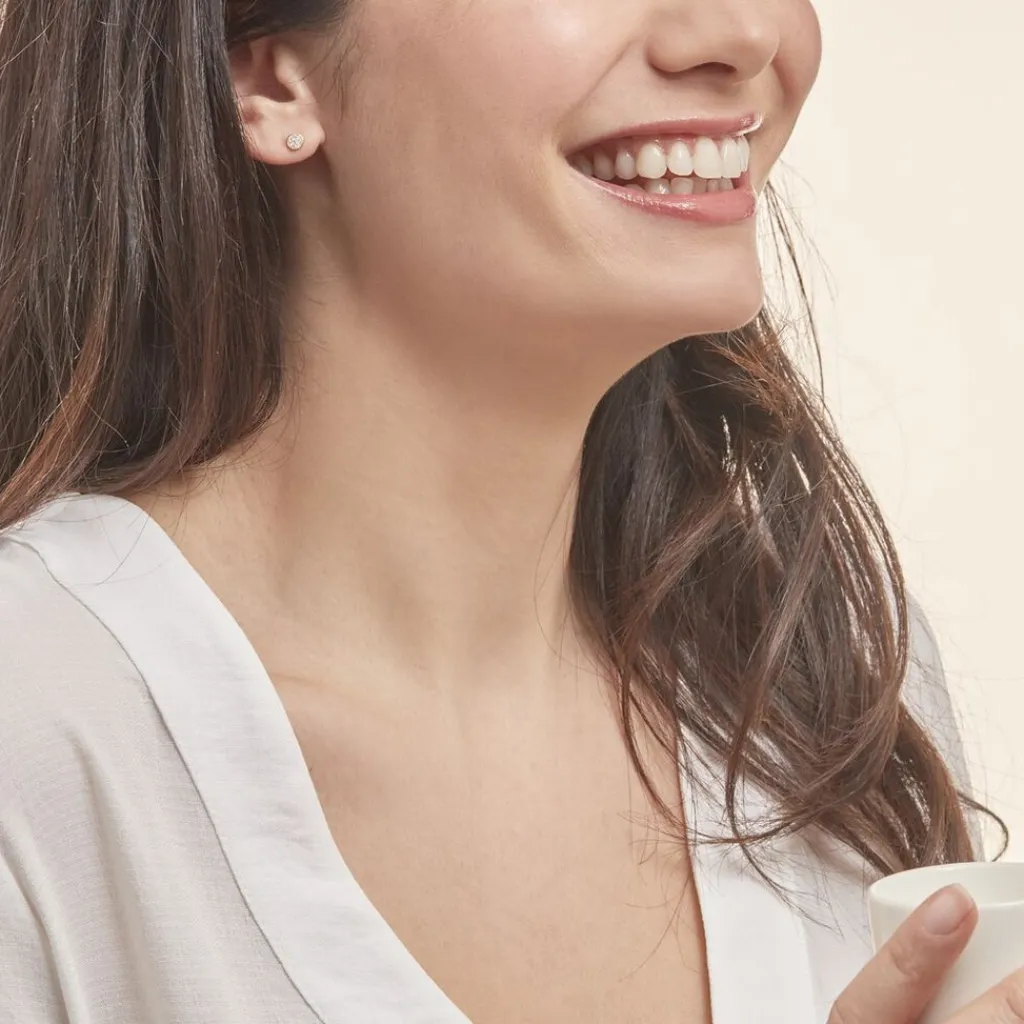 Histoire d'Or Boucles D'oreilles Puces Pastille Serti Clos Or Jaune Oxyde New