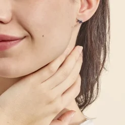 Histoire d'Or Boucles D'oreilles Puces Petale Et Diamant or blanc saphir Hot