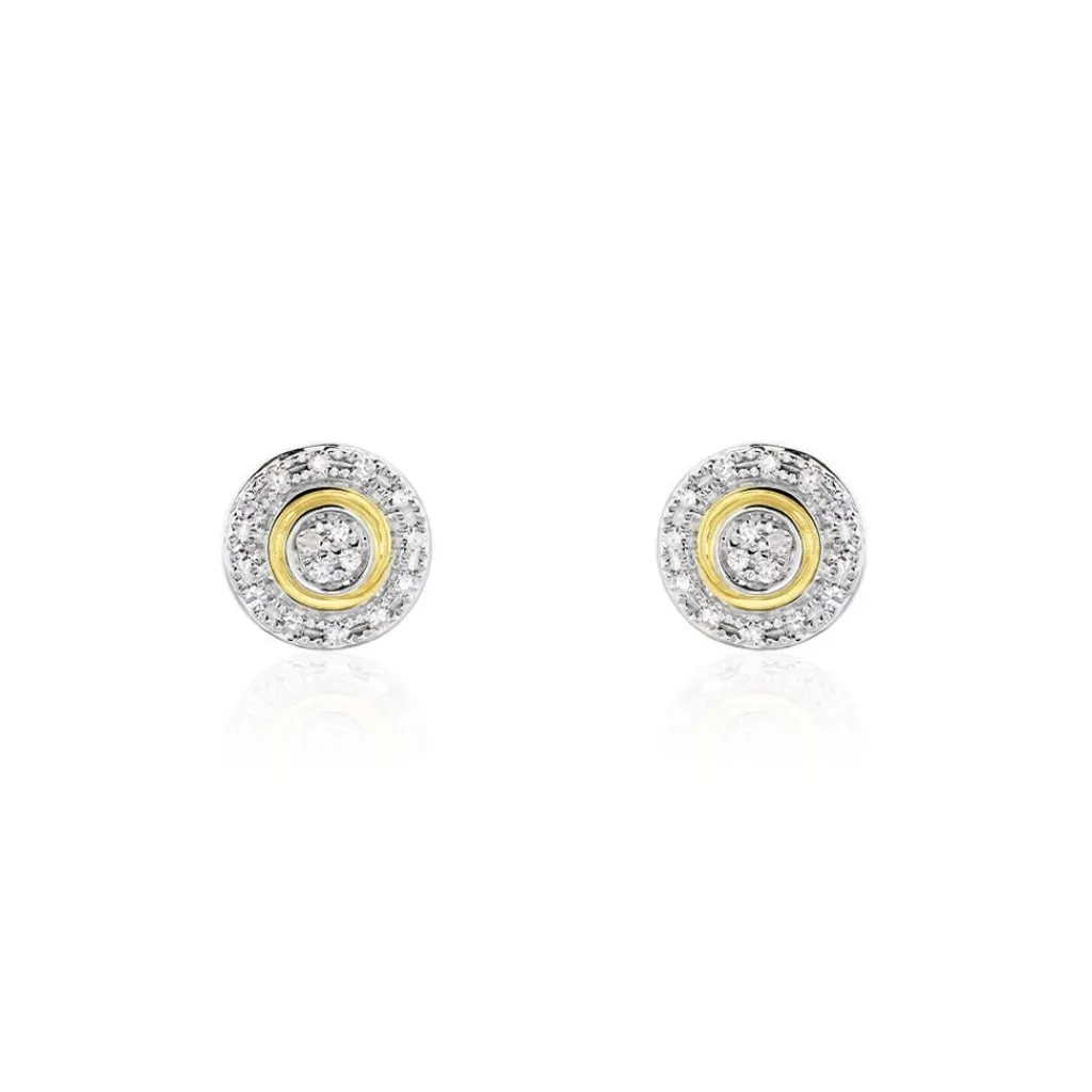 Histoire d'Or Boucles D'oreilles Puces Rosangela Or Bicolore Diamant Blanc