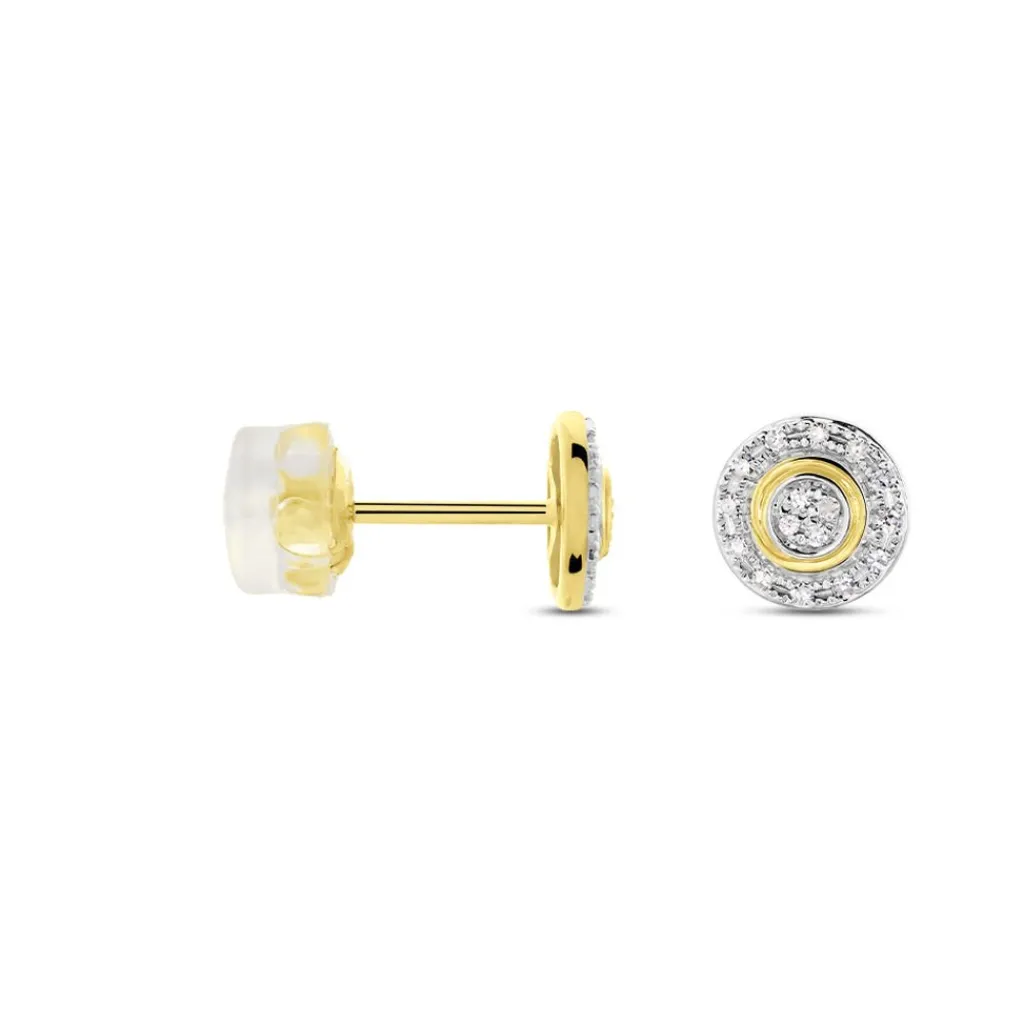 Histoire d'Or Boucles D'oreilles Puces Rosangela Or Bicolore Diamant Blanc