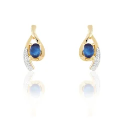 Histoire d'Or Boucles D'oreilles Puces Sagesse Or Jaune Saphir Et Diamant