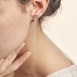 Histoire d'Or Boucles D'oreilles Puces Sagesse Or Jaune Saphir Et Diamant