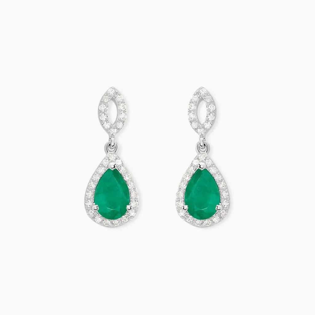 Histoire d'Or Boucles D'oreilles Puces Sissi Or Blanc Diamant Et Emeraude or blanc emeraude Clearance