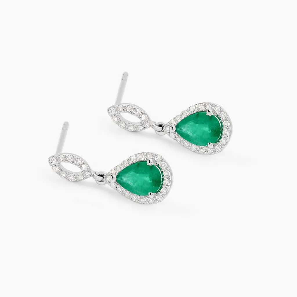 Histoire d'Or Boucles D'oreilles Puces Sissi Or Blanc Diamant Et Emeraude or blanc emeraude Clearance