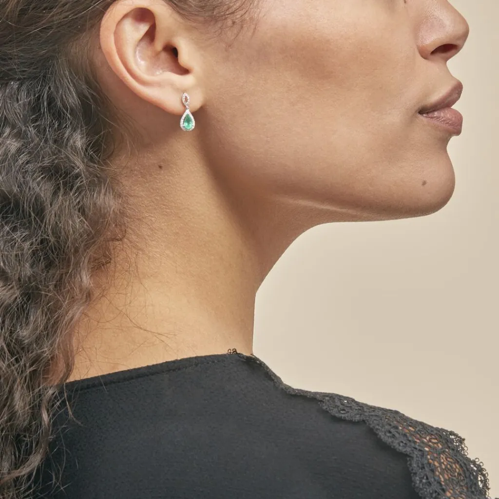 Histoire d'Or Boucles D'oreilles Puces Sissi Or Blanc Diamant Et Emeraude or blanc emeraude Clearance