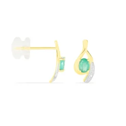 Histoire d'Or Boucles D'oreilles Puces Sagesse Or Jaune Emeraude Et Diamant Clearance