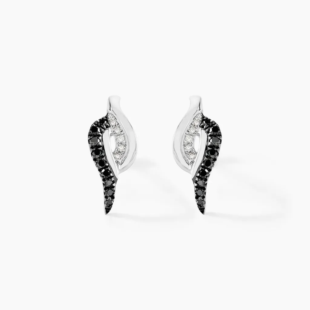 Histoire d'Or Boucles D'oreilles Puces Sculptural Or Blanc Diamant Best