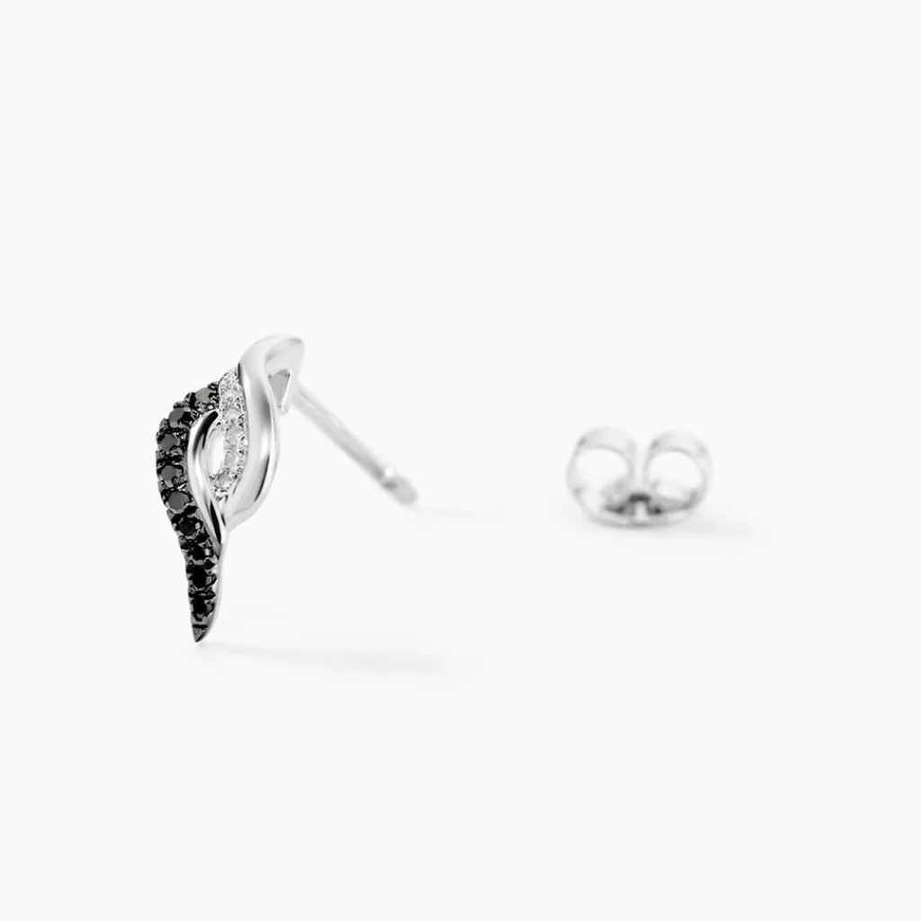 Histoire d'Or Boucles D'oreilles Puces Sculptural Or Blanc Diamant Best