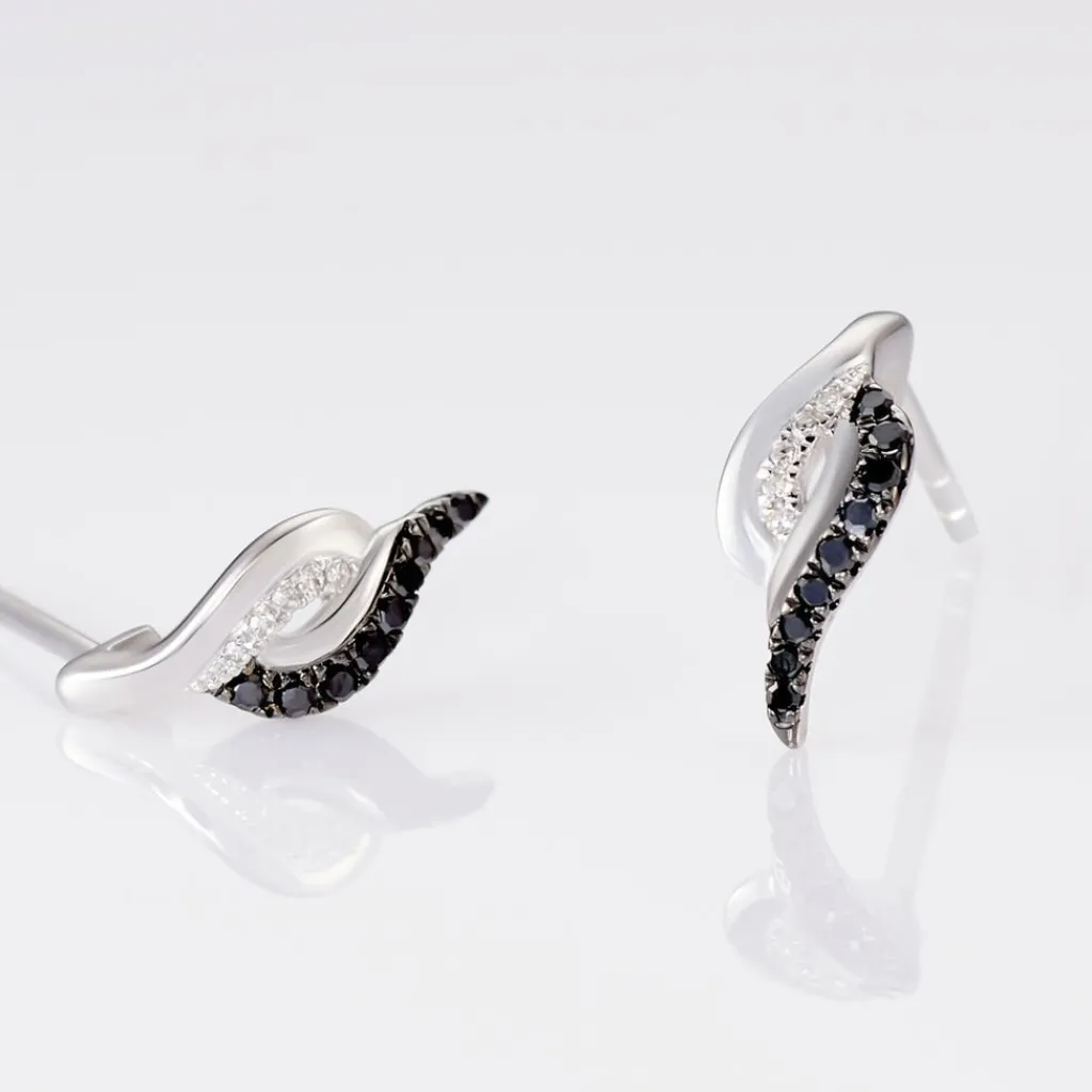 Histoire d'Or Boucles D'oreilles Puces Sculptural Or Blanc Diamant Best