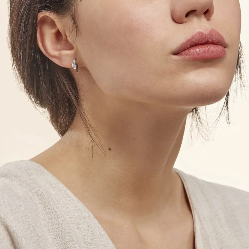 Histoire d'Or Boucles D'oreilles Puces Sculptural Or Blanc Diamant Best