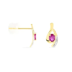 Histoire d'Or Boucles D'oreilles Puces Sagesse Or Jaune Rubis Et Diamant Sale