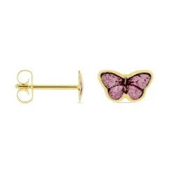 Histoire d'Or Boucles D'oreilles Puces Sulivia Papillon Or Jaune or jaune smalto rose