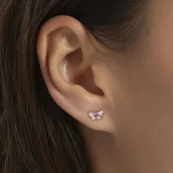 Histoire d'Or Boucles D'oreilles Puces Sulivia Papillon Or Jaune or jaune smalto rose