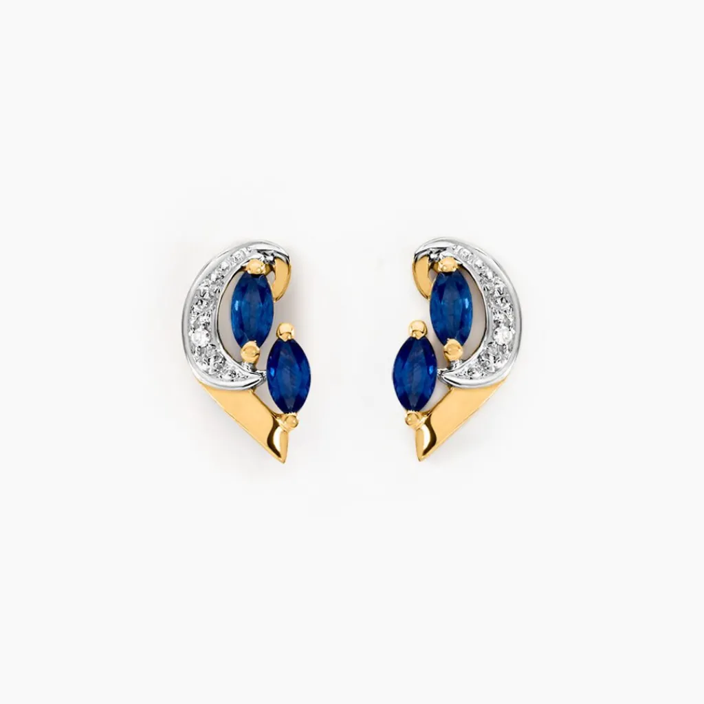 Histoire d'Or Boucles D'oreilles Puces Sakina Et Diamant Et Divers or jaune saphir
