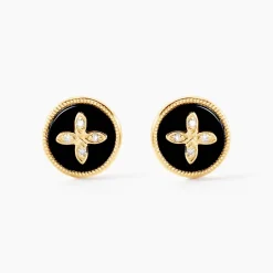 Histoire d'Or Boucles D'oreilles Puces Talisman Or Jaune Agate Diamant or jaune agate noir Online