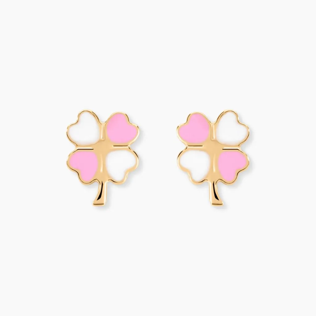 Histoire d'Or Boucles D'oreilles Puces Trefle Email Or Jaune Clearance