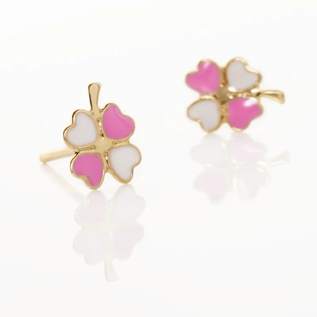 Histoire d'Or Boucles D'oreilles Puces Trefle Email Or Jaune Clearance