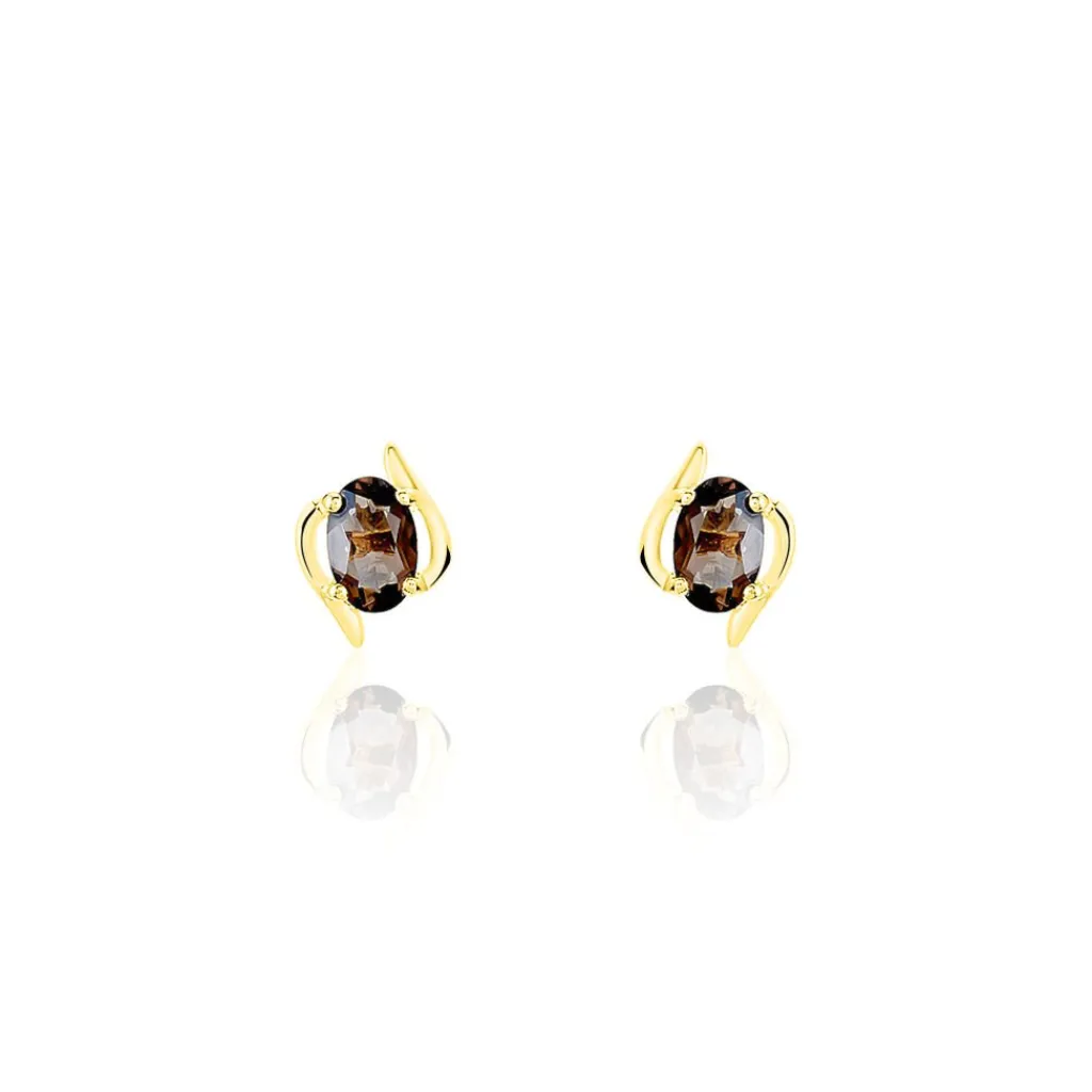 Histoire d'Or Boucles D'oreilles Puces Vrille Ovale Or Jaune Quartz or jaune quartz marron Discount