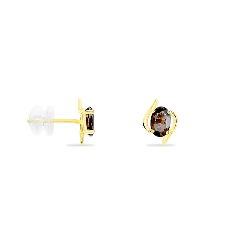 Histoire d'Or Boucles D'oreilles Puces Vrille Ovale Or Jaune Quartz or jaune quartz marron Discount