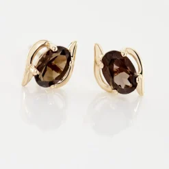 Histoire d'Or Boucles D'oreilles Puces Vrille Ovale Or Jaune Quartz or jaune quartz marron Discount
