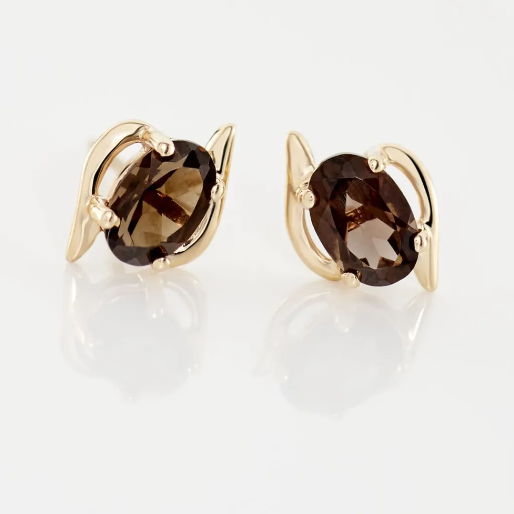 Histoire d'Or Boucles D'oreilles Puces Vrille Ovale Or Jaune Quartz or jaune quartz marron Discount