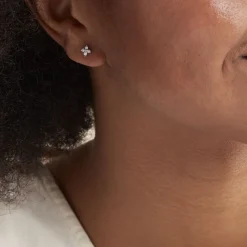 Histoire d'Or Boucles D'oreilles Puces Winter Flower Or Blanc Oxyde De Zirconium Sale