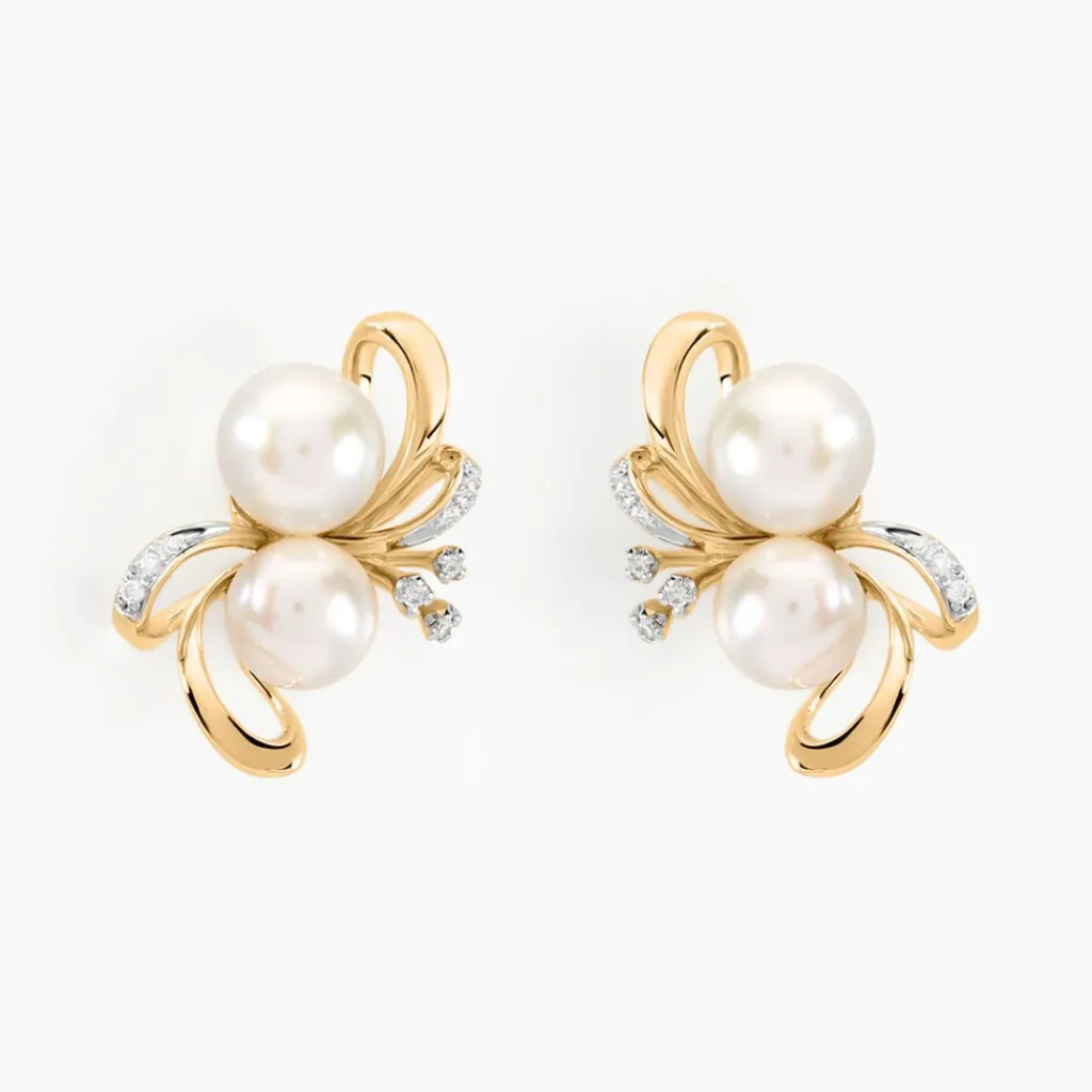 Histoire d'Or Boucles D'oreilles Puces Wandula Or Jaune Perle De Culture Et Diamant Hot