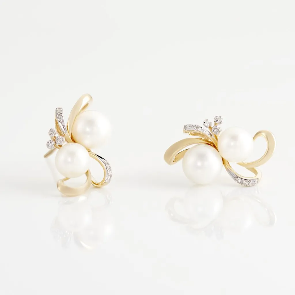Histoire d'Or Boucles D'oreilles Puces Wandula Or Jaune Perle De Culture Et Diamant Hot